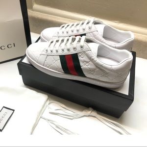 NEW GUCCI GG SIGNATURE LOGO LOW TOP WHITE